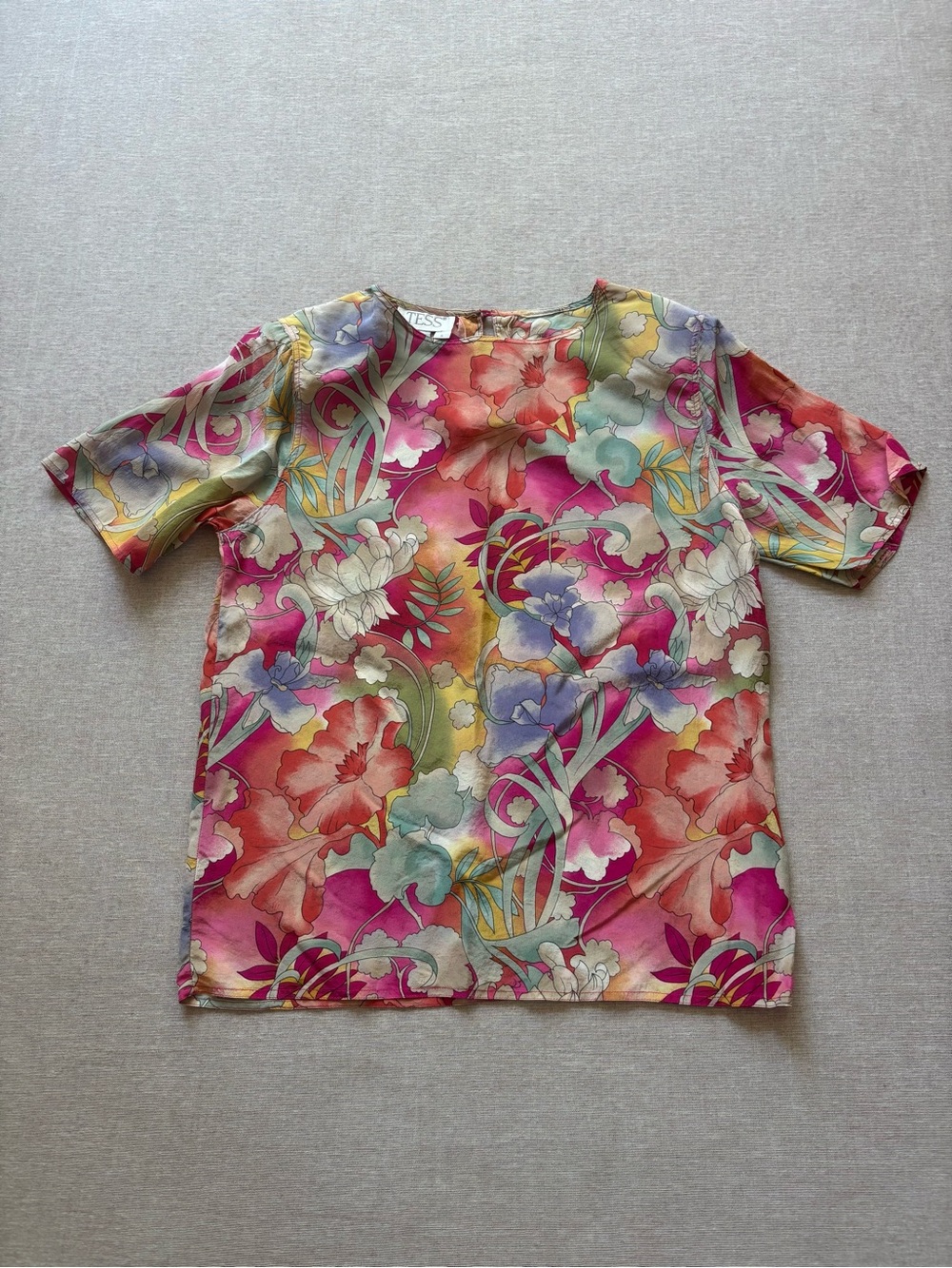 Tess vintage silk floral elegant gypsy shirt size S